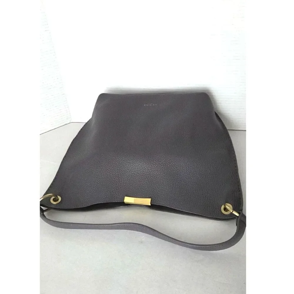 Ted Baker London Candiee Pebbled Leather Charcoal Grey Hobo Bag Gold Hardware